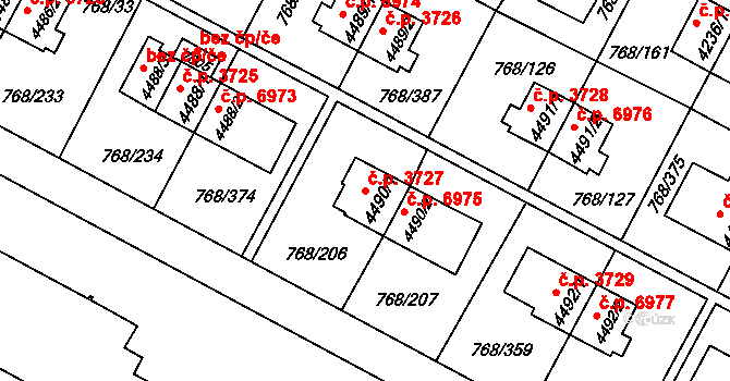 Zlín 3727 na parcele st. 4490/1 v KÚ Zlín, Katastrální mapa