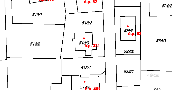 Oldřišov 331 na parcele st. 518/3 v KÚ Oldřišov, Katastrální mapa