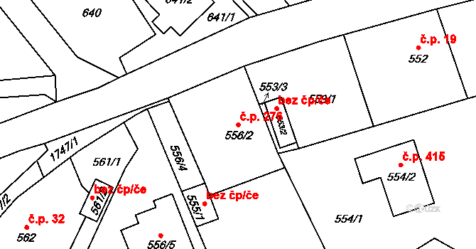 Kozmice 276 na parcele st. 556/2 v KÚ Kozmice, Katastrální mapa