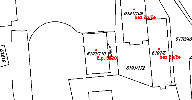 Jihlava 5820 na parcele st. 6191/110 v KÚ Jihlava, Katastrální mapa
