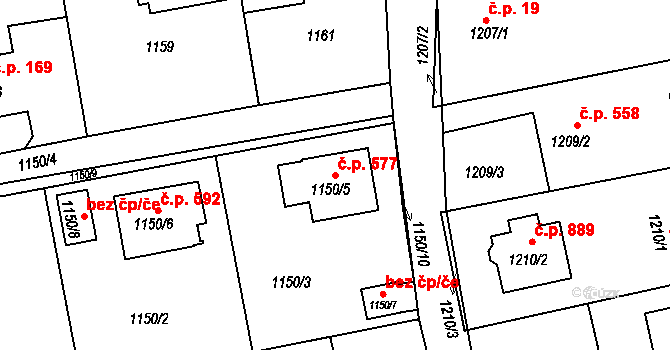Bolatice 577 na parcele st. 1150/5 v KÚ Bolatice, Katastrální mapa