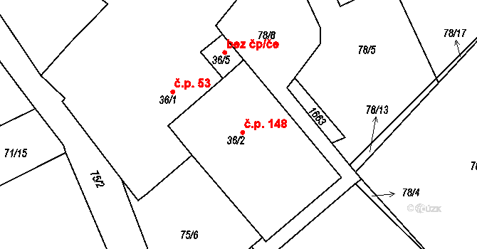 Příkosice 47090952 na parcele st. 36/2 v KÚ Příkosice, Katastrální mapa