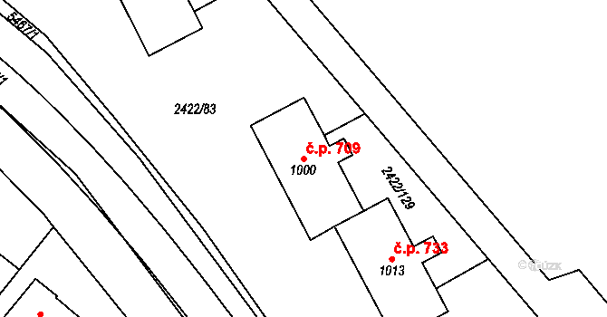 Polešovice 709 na parcele st. 1000 v KÚ Polešovice, Katastrální mapa