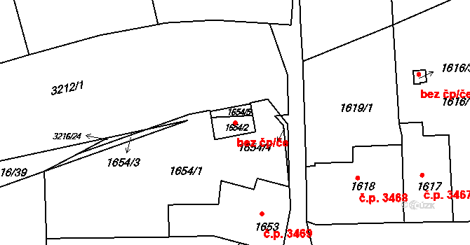 Chomutov 49503952 na parcele st. 1654/2 v KÚ Chomutov II, Katastrální mapa
