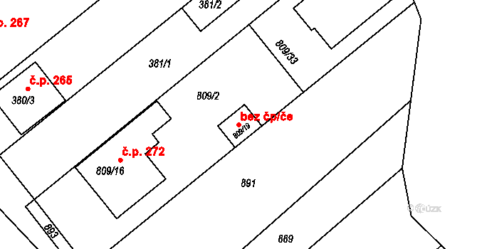 Ostrožská Nová Ves 50370952 na parcele st. 809/19 v KÚ Chylice, Katastrální mapa