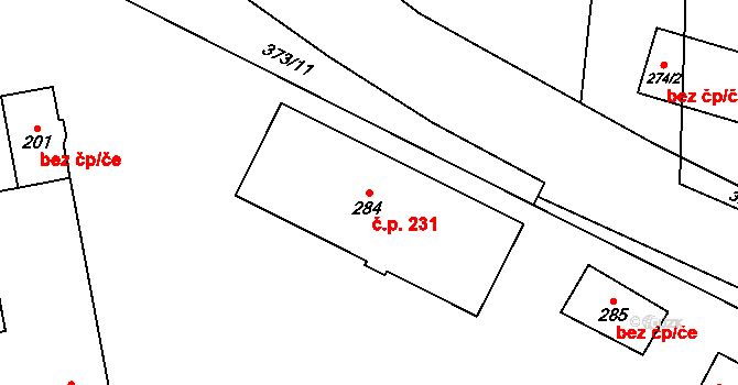 Černá za Bory 231, Pardubice na parcele st. 284 v KÚ Černá za Bory, Katastrální mapa
