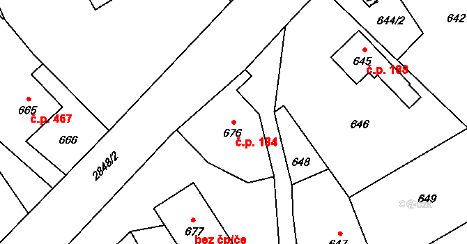 Rapotín 184 na parcele st. 676 v KÚ Rapotín, Katastrální mapa