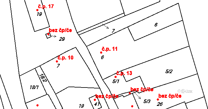 Kopeč 11, Úžice na parcele st. 6 v KÚ Kopeč, Katastrální mapa
