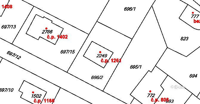 Neratovice 1261 na parcele st. 2249 v KÚ Neratovice, Katastrální mapa