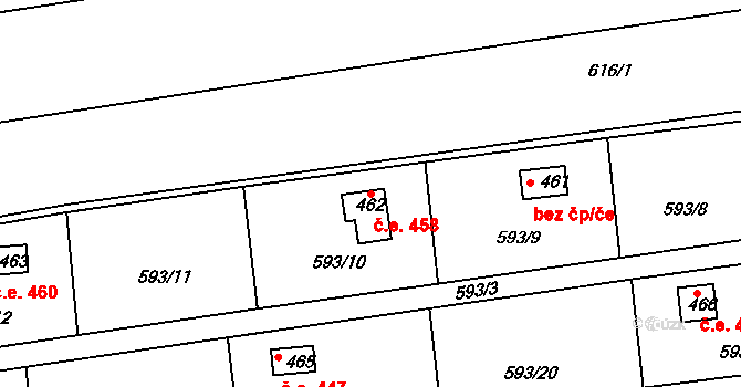 Dražice 458 na parcele st. 462 v KÚ Dražice u Tábora, Katastrální mapa