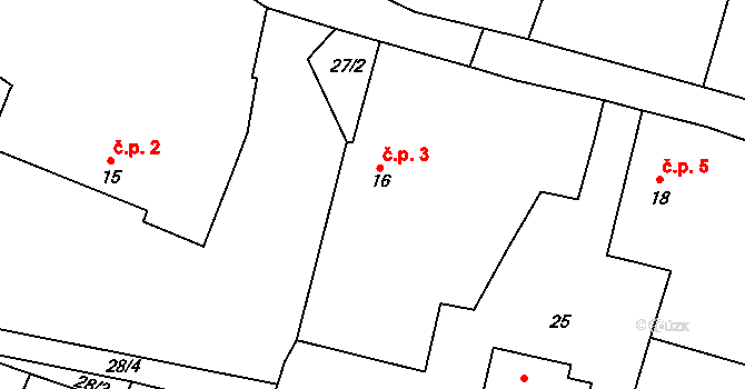 Ždánov 3 na parcele st. 16 v KÚ Ždánov, Katastrální mapa