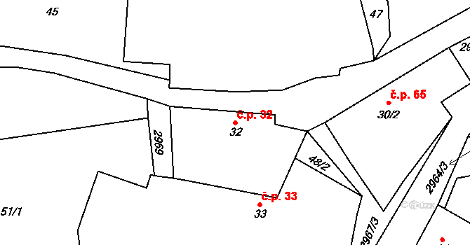 Čejkovy 32, Hrádek na parcele st. 32 v KÚ Čejkovy, Katastrální mapa