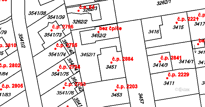 Žižkov 2884, Praha na parcele st. 3451 v KÚ Žižkov, Katastrální mapa