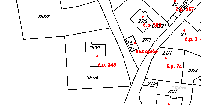 Kaňk 345, Kutná Hora na parcele st. 353/5 v KÚ Kaňk, Katastrální mapa
