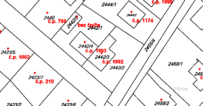 Kuřim 1992 na parcele st. 2442/3 v KÚ Kuřim, Katastrální mapa