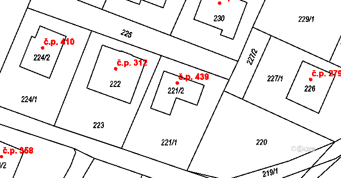 Hvozdná 439 na parcele st. 221/2 v KÚ Hvozdná, Katastrální mapa