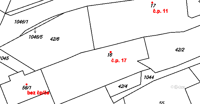 Ježov 17 na parcele st. 16 v KÚ Ježov nad Želivkou, Katastrální mapa