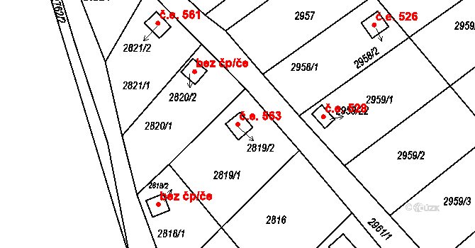 Kopřivnice 563 na parcele st. 2819/2 v KÚ Kopřivnice, Katastrální mapa