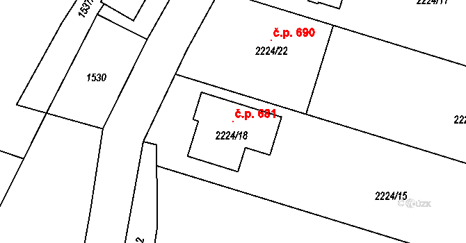 Želechovice nad Dřevnicí 681 na parcele st. 2224/18 v KÚ Želechovice nad Dřevnicí, Katastrální mapa