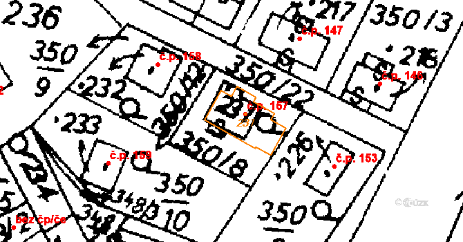 Potštejn 157 na parcele st. 231 v KÚ Potštejn, Katastrální mapa
