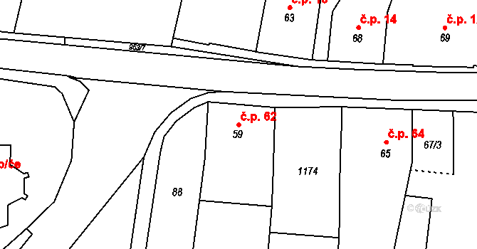 Rokytnice v Orlických horách 62 na parcele st. 59 v KÚ Rokytnice v Orlických horách, Katastrální mapa