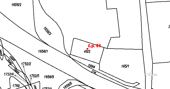 Prostřední Lánov 51, Lánov na parcele st. 46/2 v KÚ Prostřední Lánov, Katastrální mapa