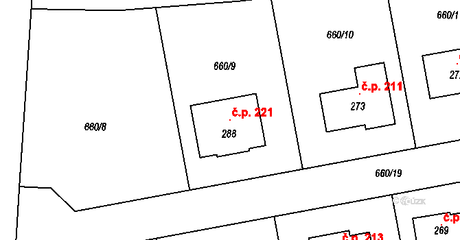 Mantov 221, Chotěšov na parcele st. 288 v KÚ Mantov, Katastrální mapa