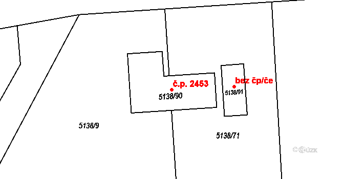 Pod Bezručovým vrchem 2453, Krnov na parcele st. 5138/90 v KÚ Krnov-Horní Předměstí, Katastrální mapa