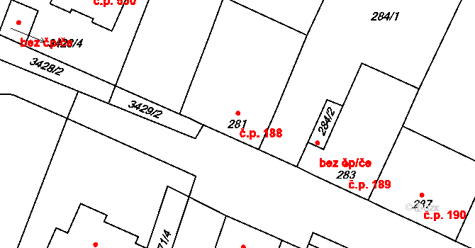 Šanov 188 na parcele st. 281 v KÚ Šanov nad Jevišovkou, Katastrální mapa