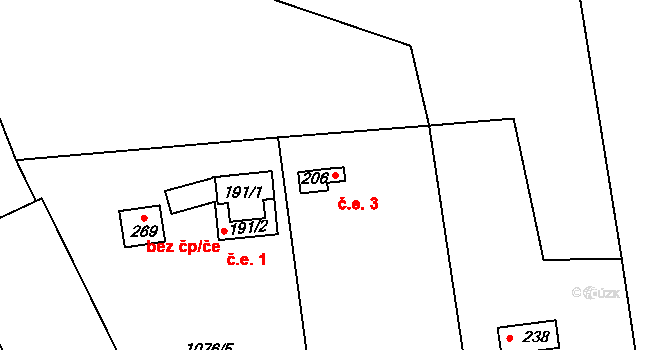Milenov 3 na parcele st. 206 v KÚ Milenov, Katastrální mapa