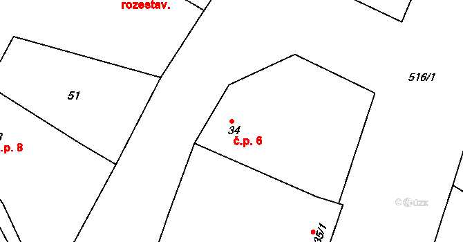 Chvalovice 6, Kovanice na parcele st. 34 v KÚ Chvalovice u Nymburka, Katastrální mapa