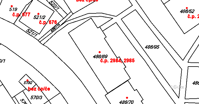 Mělník 2984,2985 na parcele st. 486/69 v KÚ Mělník, Katastrální mapa