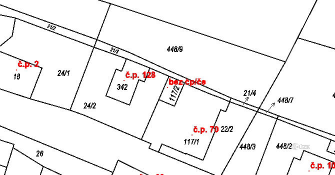 Březina 118407953 na parcele st. 117/2 v KÚ Březina u Mnichova Hradiště, Katastrální mapa