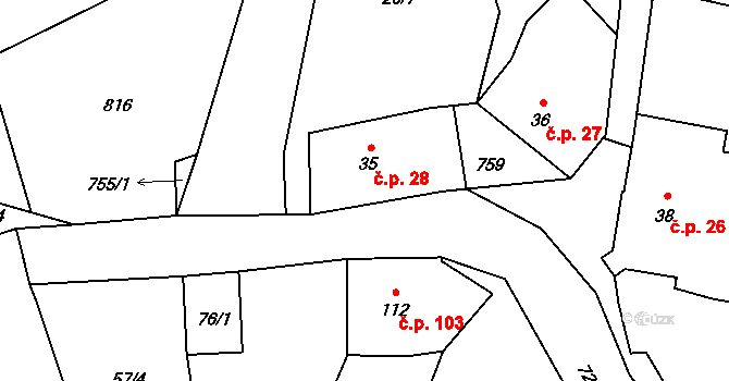 Luka 28, Verušičky na parcele st. 35 v KÚ Luka u Verušiček, Katastrální mapa