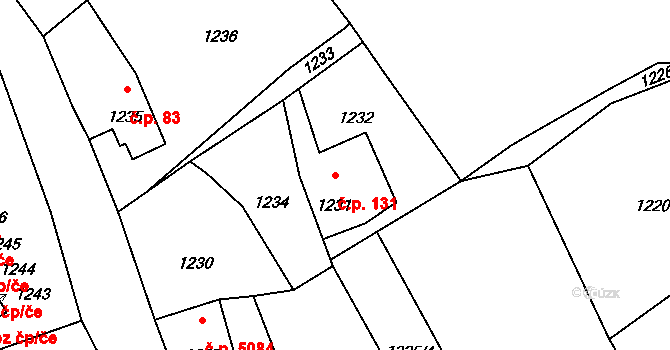 Proseč nad Nisou 131, Jablonec nad Nisou na parcele st. 1231 v KÚ Proseč nad Nisou, Katastrální mapa
