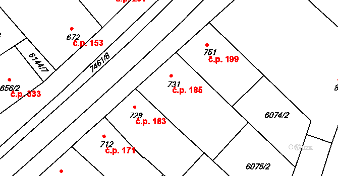 Telč-Podolí 185, Telč na parcele st. 731 v KÚ Telč, Katastrální mapa