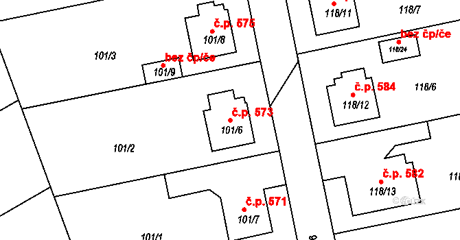 Lyžbice 573, Třinec na parcele st. 101/6 v KÚ Lyžbice, Katastrální mapa