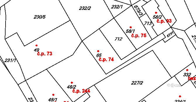 Horní Jirčany 74, Jesenice na parcele st. 65 v KÚ Horní Jirčany, Katastrální mapa