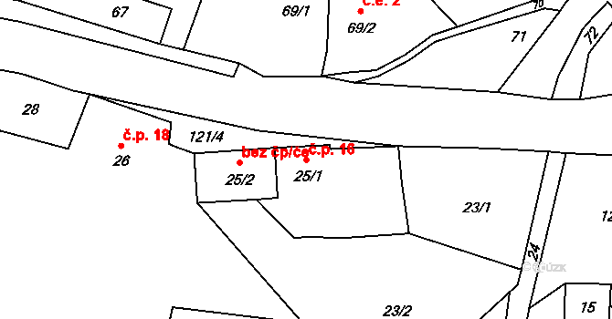 Litice 16, Blíževedly na parcele st. 25/1 v KÚ Litice, Katastrální mapa