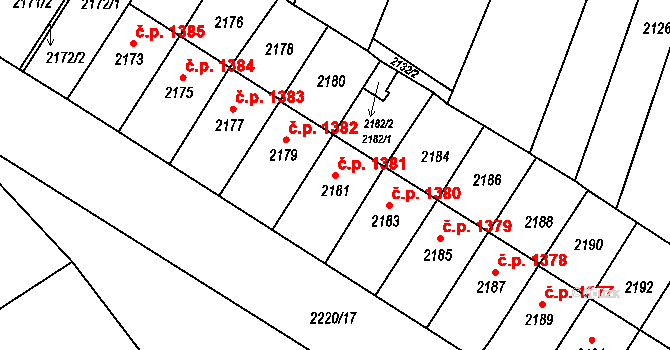 Vracov 1381 na parcele st. 2181 v KÚ Vracov, Katastrální mapa