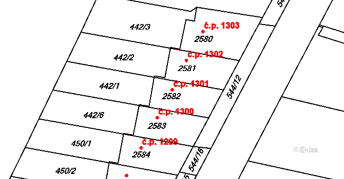 Kyjov 1301 na parcele st. 2582 v KÚ Kyjov, Katastrální mapa