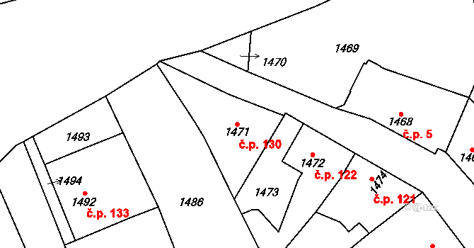 Dubí 130, Kladno na parcele st. 1471 v KÚ Dubí u Kladna, Katastrální mapa