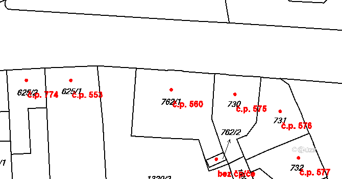 Šumperk 560 na parcele st. 762/1 v KÚ Šumperk, Katastrální mapa