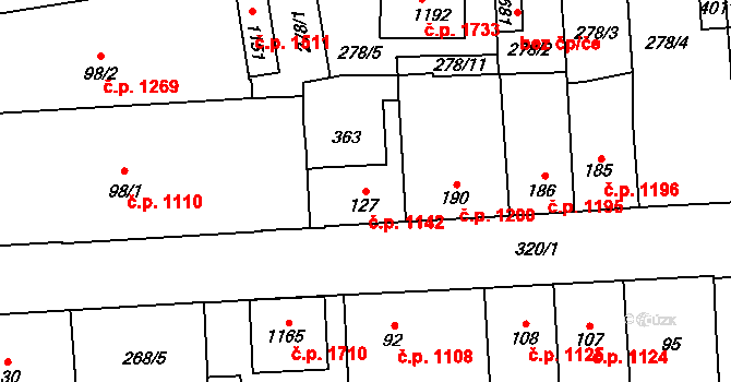 Švermov 1142, Kladno na parcele st. 127 v KÚ Hnidousy, Katastrální mapa