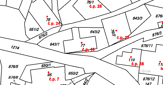 Třtí 16, Sychrov na parcele st. 77 v KÚ Radostín u Sychrova, Katastrální mapa