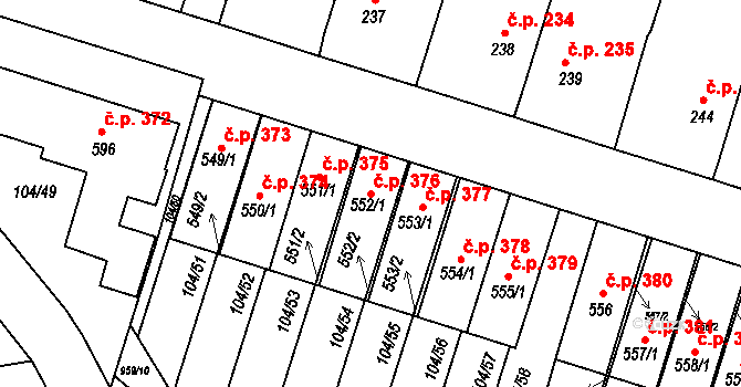 Předměřice nad Labem 376 na parcele st. 552/1 v KÚ Předměřice nad Labem, Katastrální mapa
