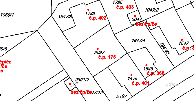 Borovina 175, Třebíč na parcele st. 2097 v KÚ Třebíč, Katastrální mapa