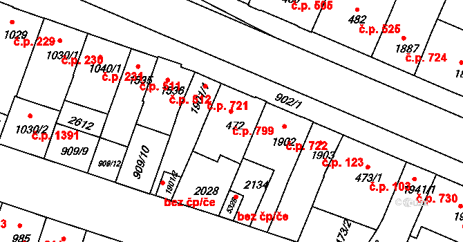 Horka-Domky 799, Třebíč na parcele st. 472 v KÚ Třebíč, Katastrální mapa