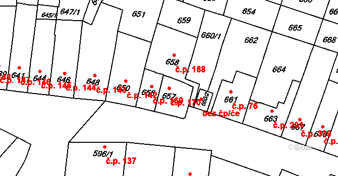 Tuřany 170, Brno na parcele st. 657 v KÚ Tuřany, Katastrální mapa