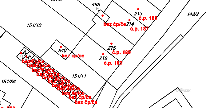 Hořepník 189 na parcele st. 216 v KÚ Hořepník, Katastrální mapa